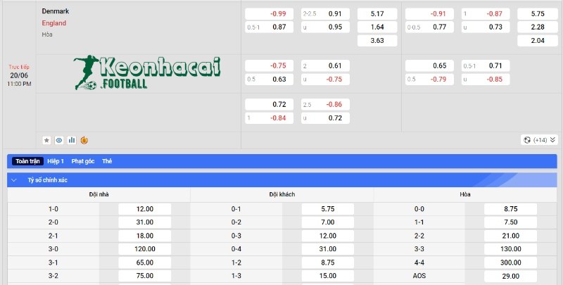 Soi kèo Đan Mạch vs Anh - Tỷ lệ kèo Đan Mạch vs Anh