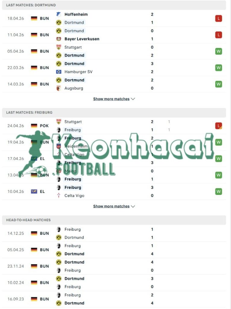 Phong độ và lịch sử đối đầu của Dortmund vs Freiburg  