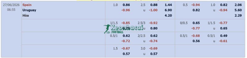 Tỷ lệ kèo Uruguay vs Tây Ban Nha